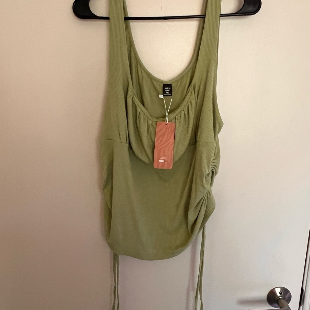 SHEIN Green Ruched Tie Front Tank Top